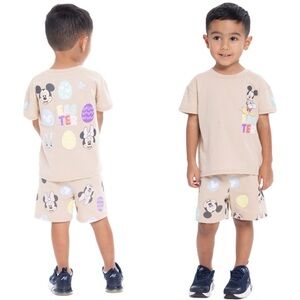 New MICKEY MOUSE KIDS TODDLERS EASTER SHIRT AND SHORT SET SUMMER Egg Minnie